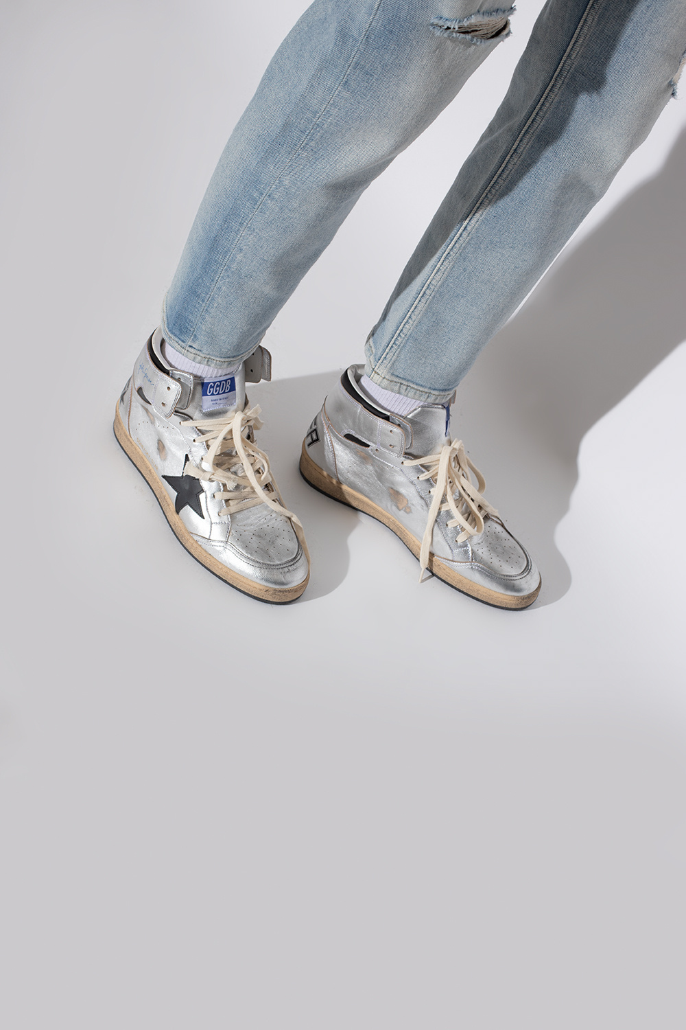 top sneakers Golden Goose Silver Sky Star high ankle fringed sandals SchaferandweinerShops Canada